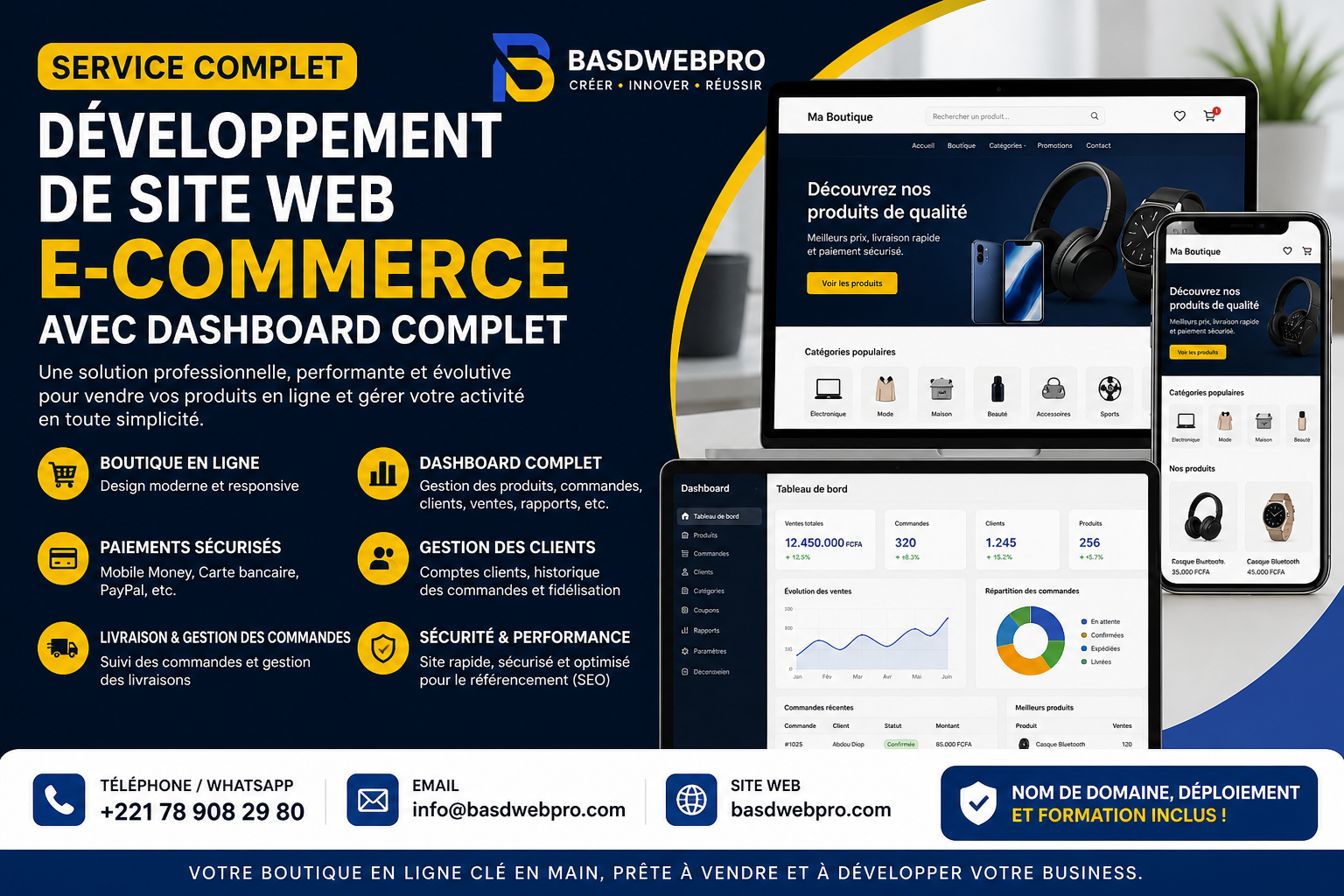 Développement de site web e-commerce avec dashboard complet
