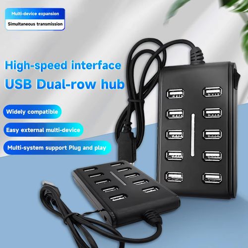 Hub USB 10 ports noir compact pour poste de travail bureau maison et télétravail