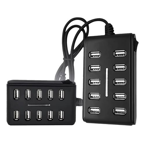 Répartiteur USB 10 ports noir pour connecter plusieurs périphériques à un PC