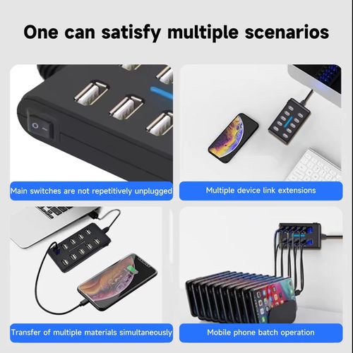 Adaptateur répartiteur USB 10 ports pour clavier souris clé USB webcam et périphériques